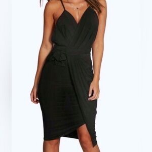 Brand new black wrap detail midi dress